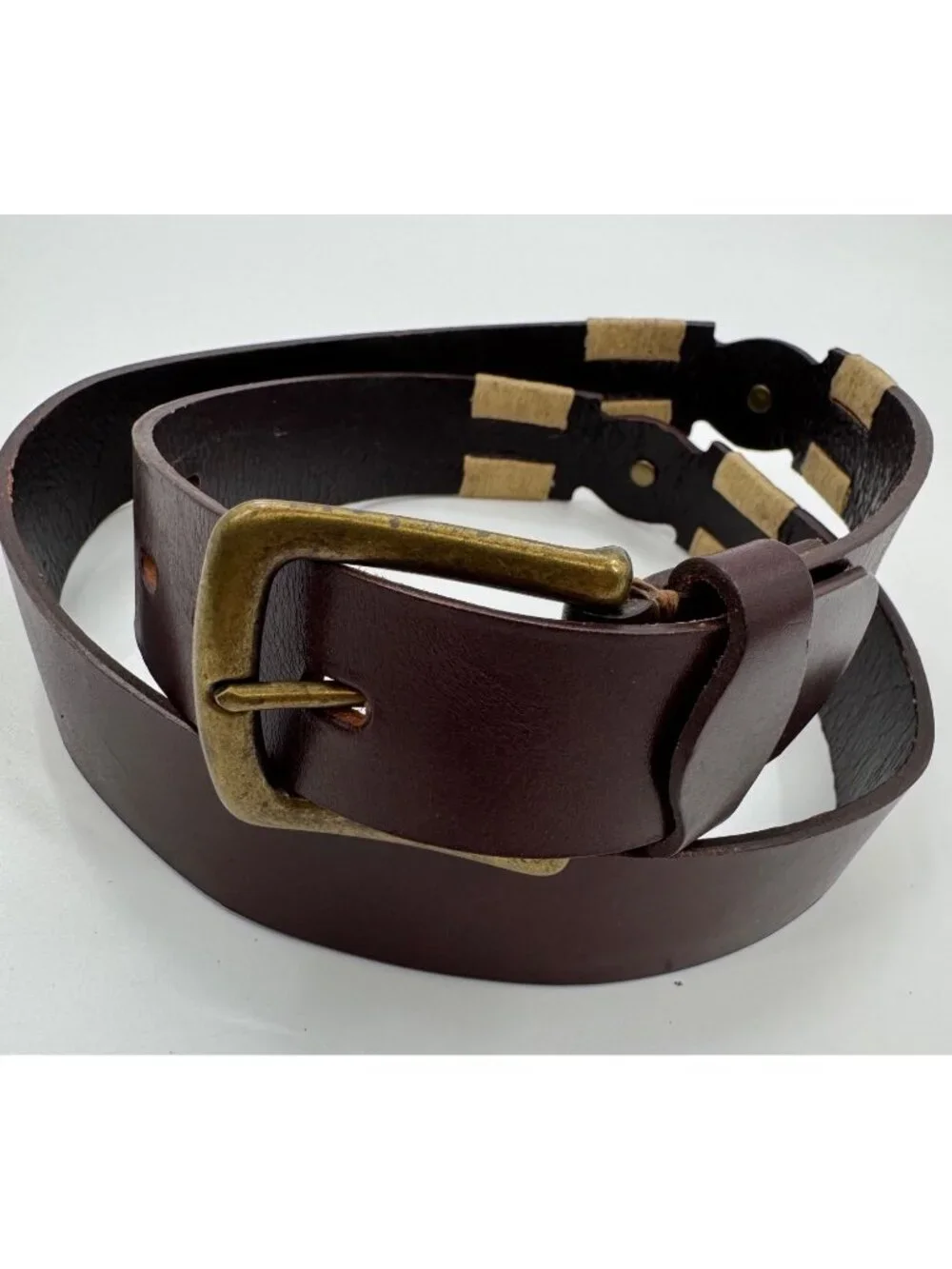 Unbranded Brown Leather Equestrian Horse Emblem Belt With Brass Buckle & Woven